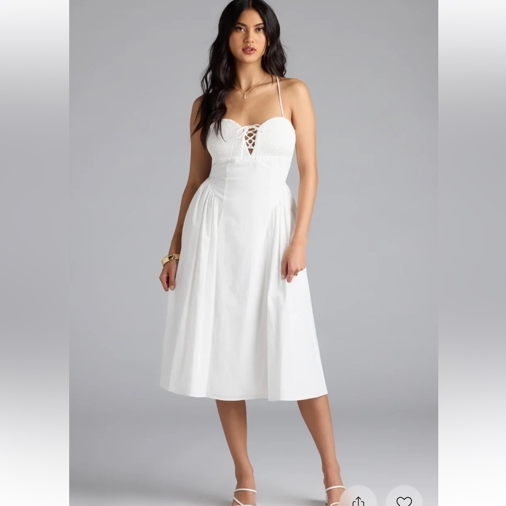 Windsor Easy And Breezy Lace-Up Midi Dress With pockets white size S